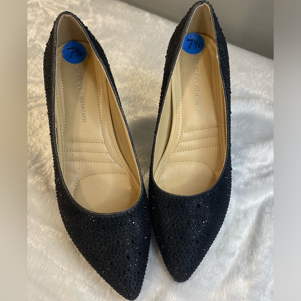Adrienne Vittadini Shoes Womens 7.5 M Fiona Pump Block Heel Black Wedding Formal